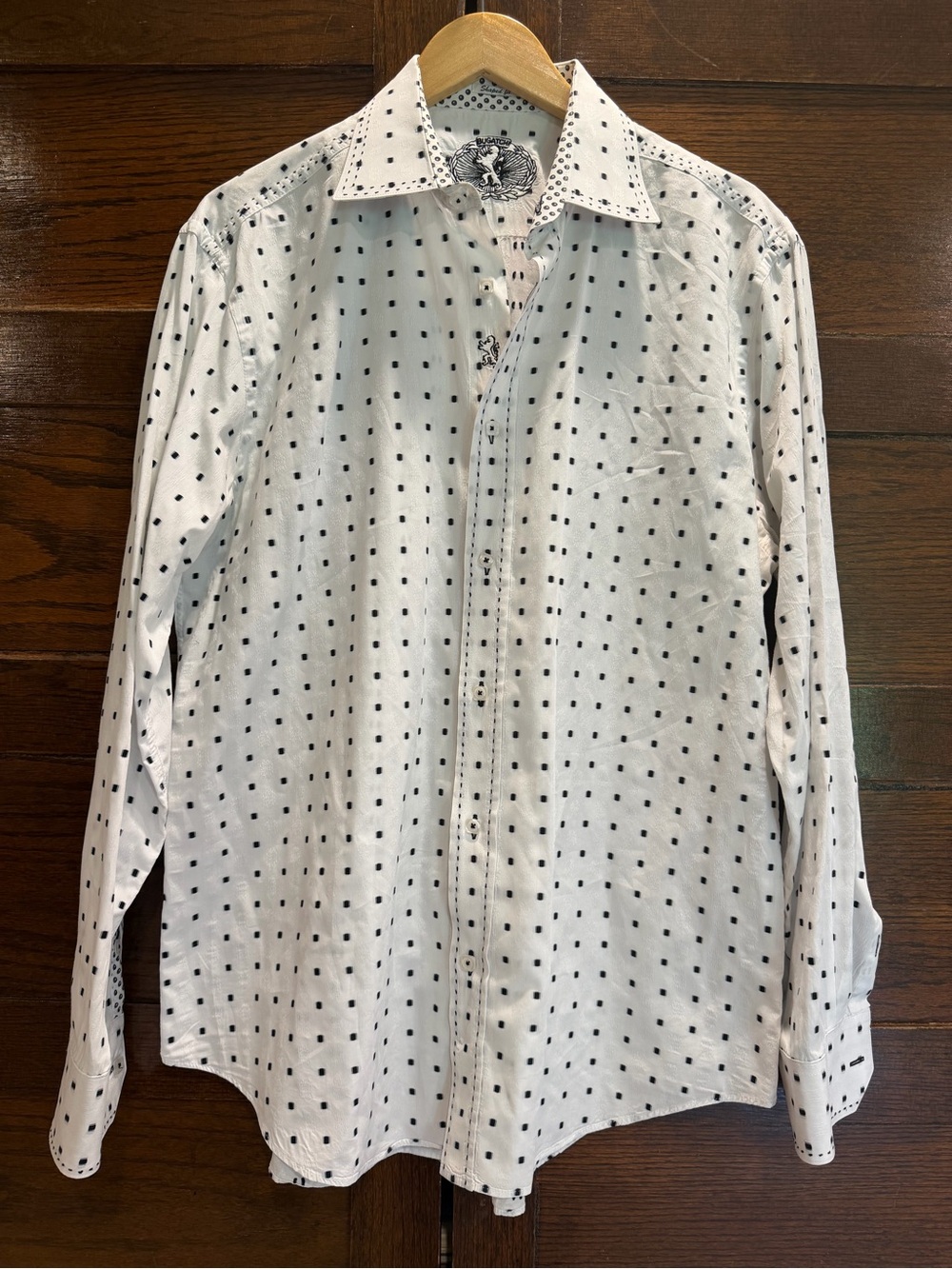 Bugatchi XL Button-Down men’s Shirt Black Square Print flashy dots 100% cotton